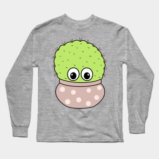 Cute Cactus Design #327: Chunky Cactus In Polka Dot Jar Long Sleeve T-Shirt